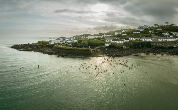 Coverack Harbour during the Christmas Day swim.