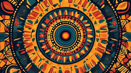 Abstract Mandala Design with Circular Patterns in Teal  Orange  Yellow and Red