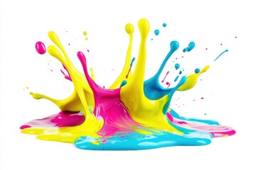 Colorful paint splashes create a vibrant, dynamic visual effect.