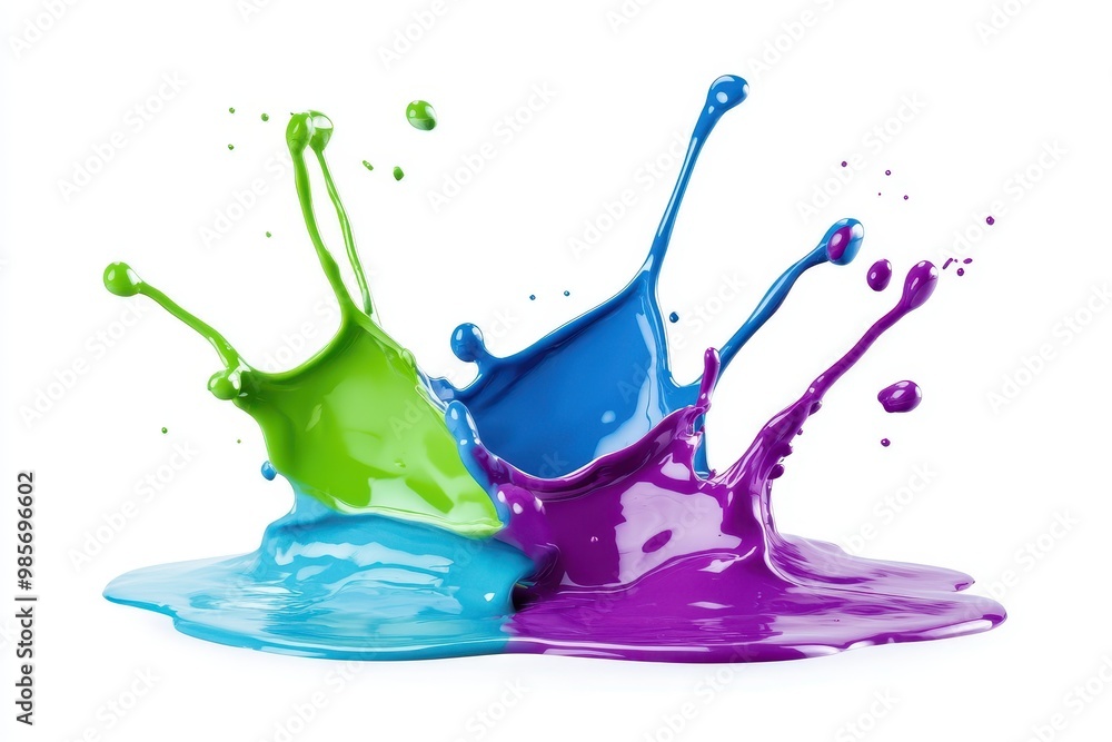 Poster colorful paint splashes in vibrant hues create a dynamic visual effect.