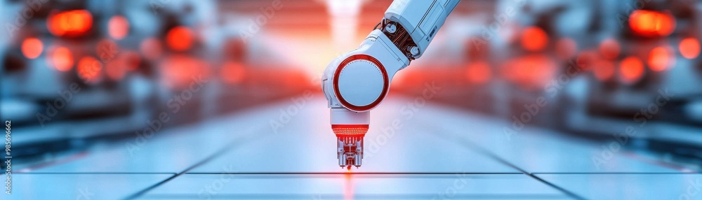 Poster a robotic arm working in a high-tech environment showcasing precision and modern automation in indus