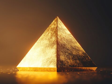 The gold pyramid of success has light emitting from its surroundings