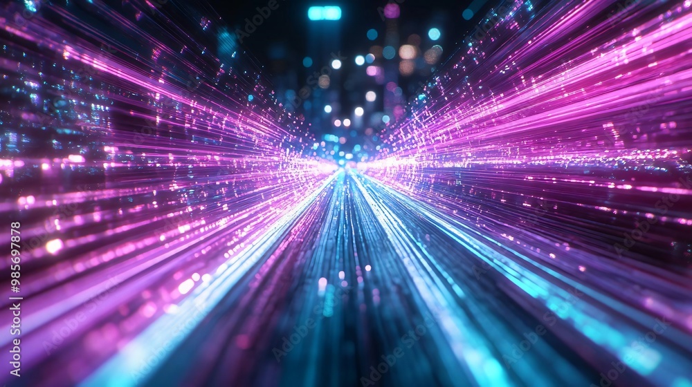 Poster a stunning visual representation of light beams creating dynamic patterns in vibrant colors, perfect
