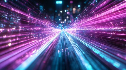 Fototapeta premium A stunning visual representation of light beams creating dynamic patterns in vibrant colors, perfect for tech or abstract themes.