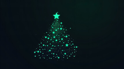 An artistic and abstract Christmas tree composed by stars on dark background