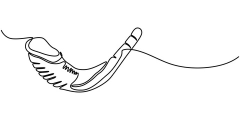 Shofar continuous line drawing, Shofar Icon Flat Graphic Design, White Square Button with Shofar Icon, one line shofar, vector jewish shofar design
