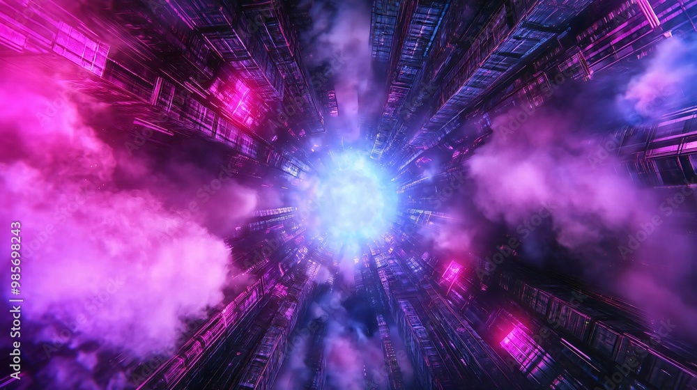 Aufkleber a vibrant abstract explosion of colors creating a cosmic atmosphere with bursts of light and swirlin