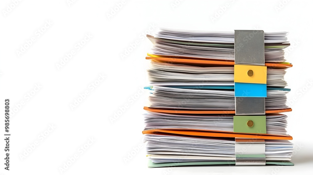 Aufkleber organized stack of papers with labeled dividers for efficient business and workspace management