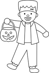 Cute boy wearing Halloween Frankenstein costume outline vector.
Boy celebrate Halloween wear Frankenstein monster costume outline vector.
kid dressed like a Frankenstein outline svg. 