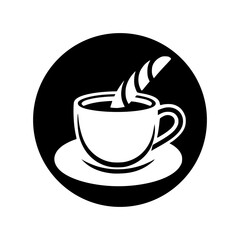 Cup of coffee with croissant, logo vector illustration