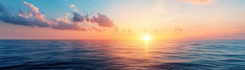 Obraz premium A serene ocean view at sunset, showcasing tranquil waters and vibrant sky colors. Ideal for nature lovers and relaxation themes.