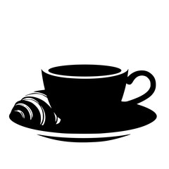 Cup of coffee with croissant, logo vector illustration