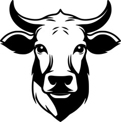 Cow's head, farm and milk logo, black and white vector illustration