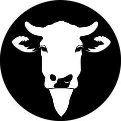 Cow's head, farm and milk logo, black and white vector illustration