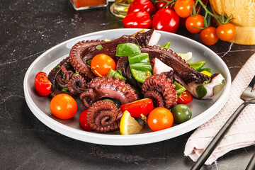 Salad with octopus tentacle and vegetables