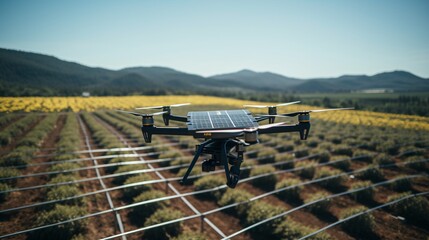 Obraz premium A drone capturing footage of a solar farm in the countryside