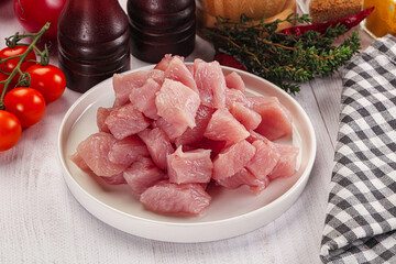 Diced raw turkey fillet cubes