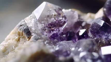 Fototapeta premium A closeup of a beautiful purple crystal resting on a rock