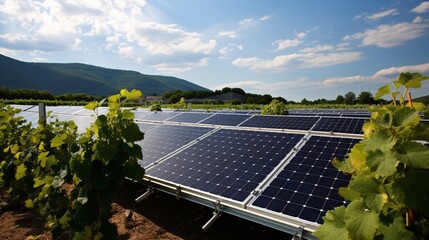 Solar panels on a winery roof, promoting green energy in agriculture