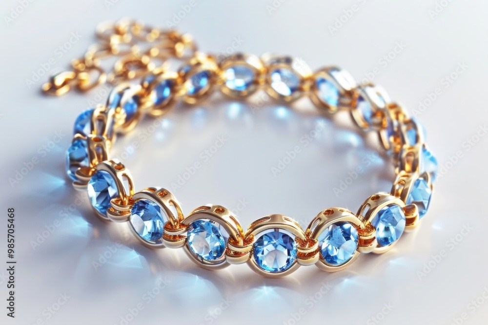 Poster gold bracelet with blue gems.