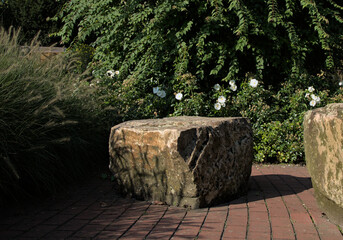 Rustic Stone in a Peaceful Garden Setting.