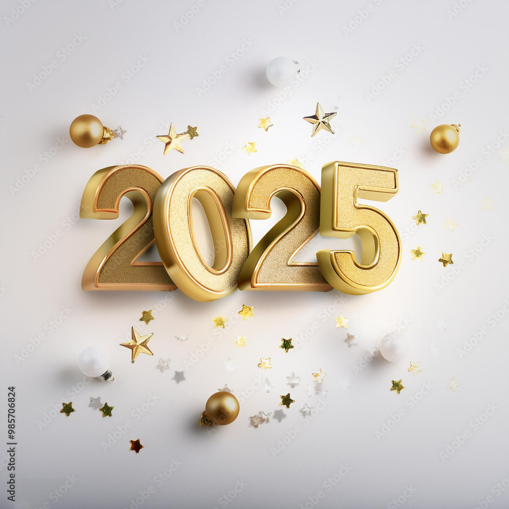 Wall mural 2025 happy new year 3d text design with white background