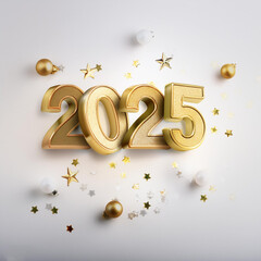 2025 Happy New year 3D Text Design with White Background