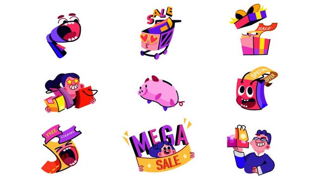 special oofer and discount sticker pack on transparent background, easy to edit