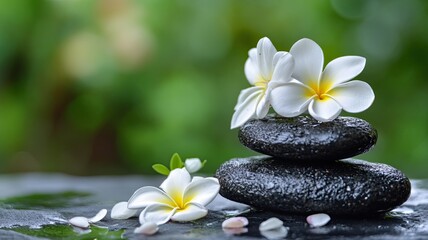 Zen Stones with White Flowers