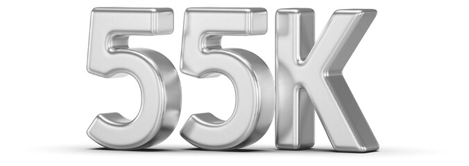 55K Followers Silver 3D Number