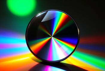 Obraz premium A button in the shape of a prism that creates rainbow reflection