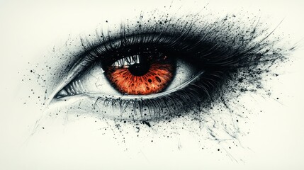 A striking artistic representation of an eye with vibrant orange hues.