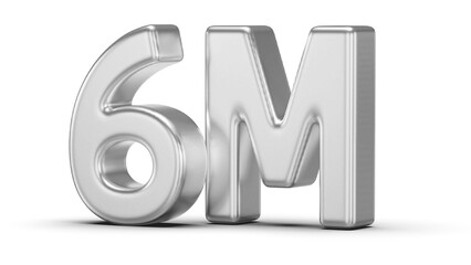 6M Followers Silver 3D Number