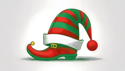 Christmas Elf Hat and Shoes. illustration of a Christmas elf hat and shoes, isolated on a white background