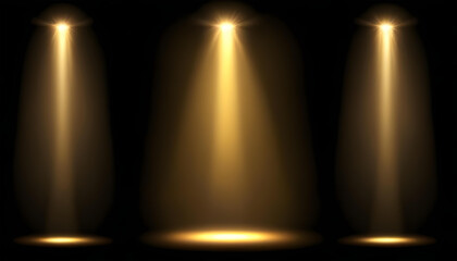 white and golden spotlights shining on a dark background
