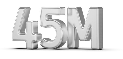 45M Followers Silver 3D Number