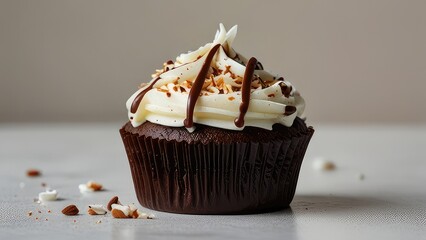 One big Almond Joy Cupcake on isolated white background, Jpeg