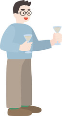 グラスを持つ眼鏡の男性のベクターイラスト