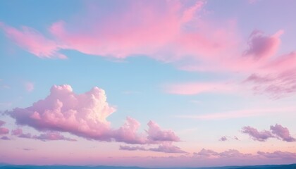 Fototapeta premium Dreamy pastel clouds in a blue sky during sunset creating a serene and tranquil atmosphere 
