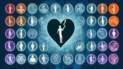 Risk Factors Collage: An arrangement of 3D icons—smoking, high cholesterol, obesity, and stress—surrounds a central heart silhouette. No quotes or trademarks, just a visual representation of 