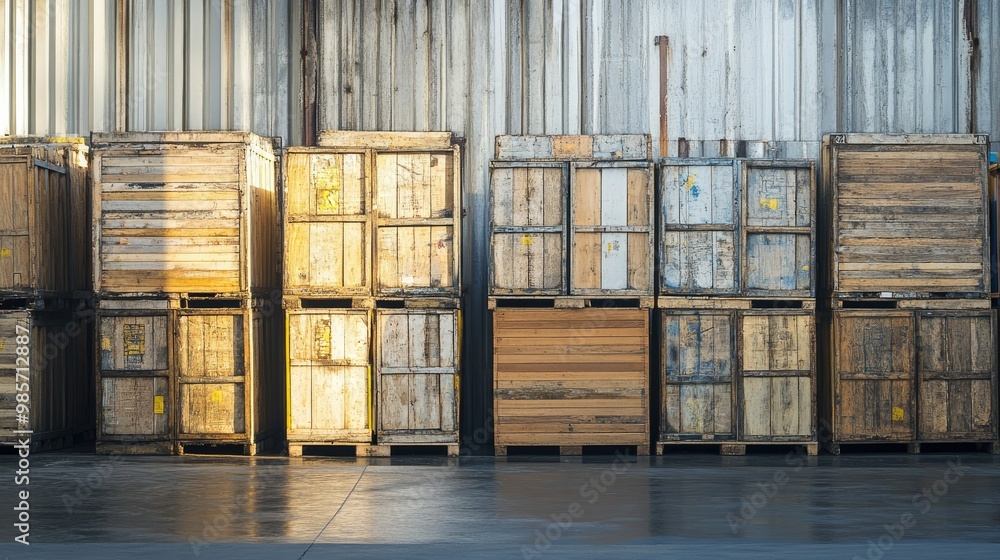 Aufkleber row of shipping crates in an industrial yard, with space for copy related to logistics.
