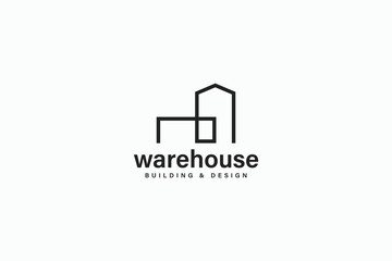 outline warehouse building and design monogram logo vector design template. line art modern warehouse factor icon logo design vector ideas with minimalist and elegant styles isolated on white