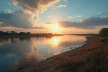 Sunset Serenity On The Zambezi River Surrounded By Nature