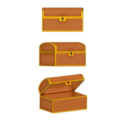 Treasure chest in different positions on png transparent background.
