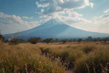 Obraz premium Landscape With Mount Kilimanjaro And Golden Grassy Plains