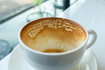 CloseUp Empty coffee cup after finish drink.I finished drinking coffee.The coffee was finished and...
