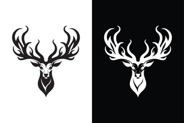 Black And White Wild Deer Silhouette Design.