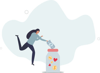 donation concept.Character putting money in jar.flat design with people.
