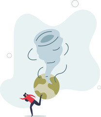 climate change concept.Character showing natural disaster, such as tornado.flat design with people.