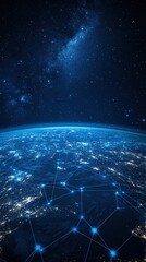 Obraz premium Global network connection World map point and line composition concept of global business blockchain